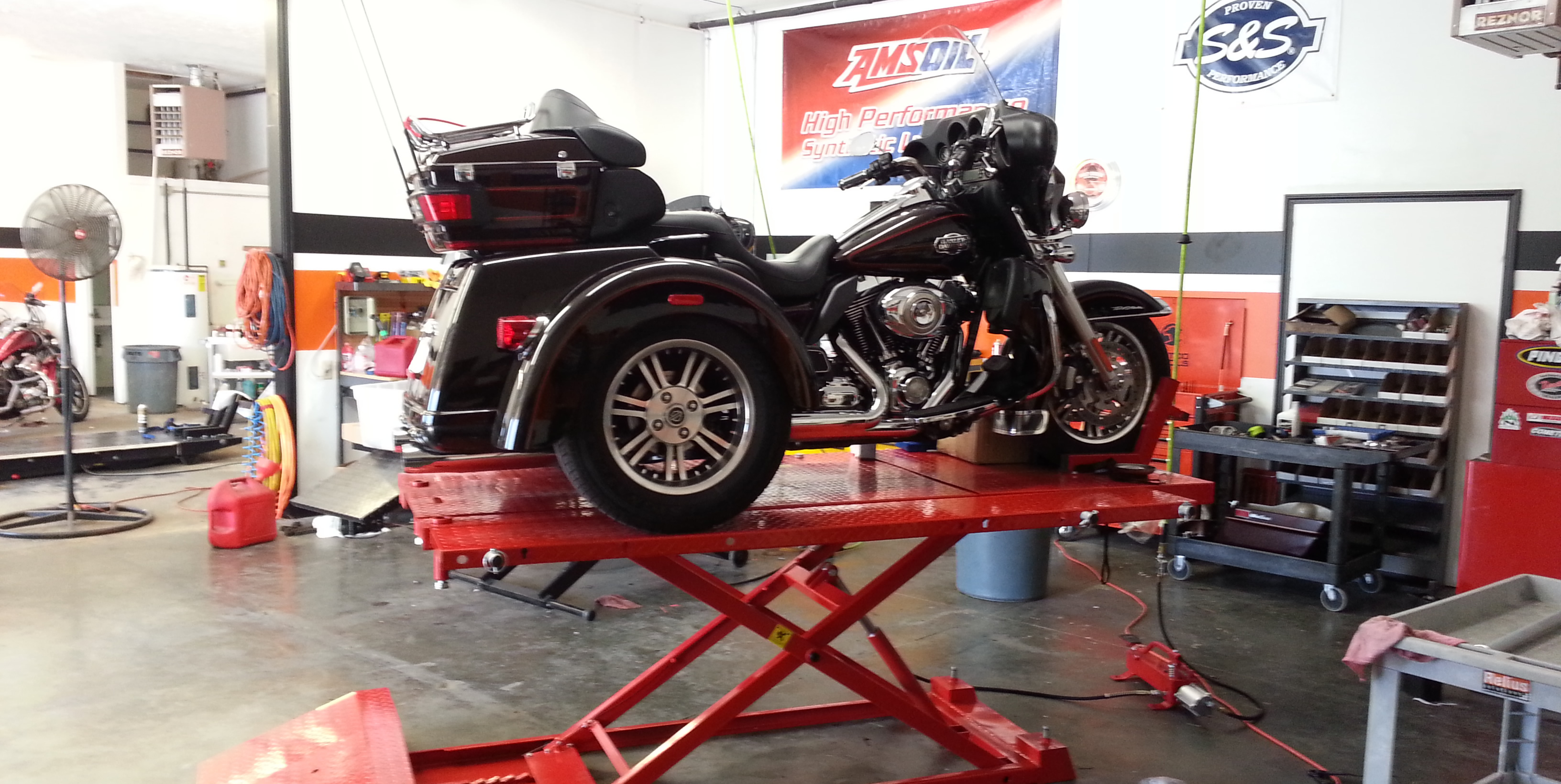 Harley Davidson Trike on the Lift